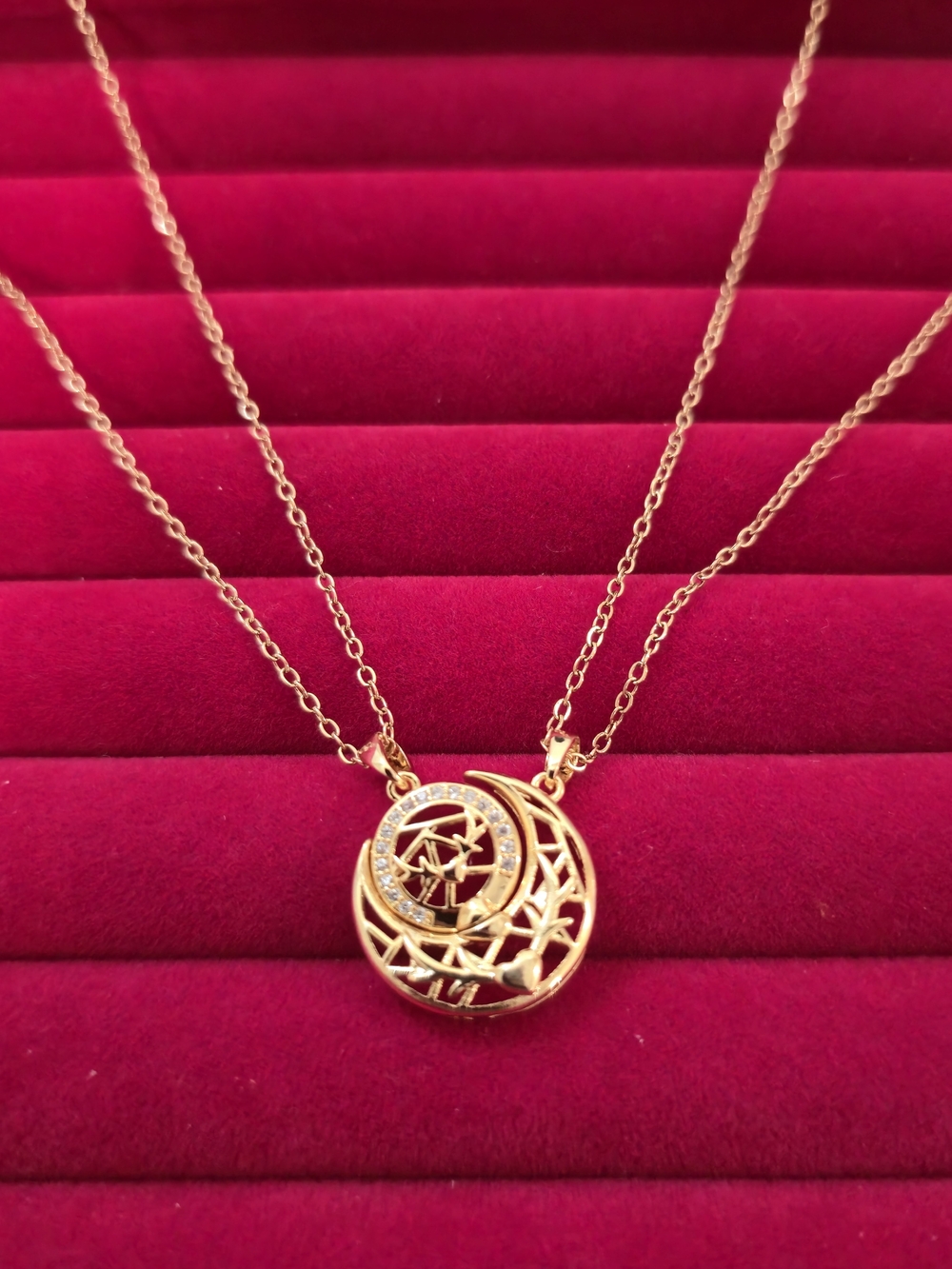 Set Of 2 Gold Sun Moon Magnetic Couple Necklace Matching Clestial Jewelry B07